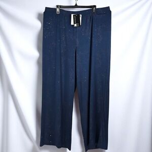 Antthony Originals Woman Pants Blue Silver Sparkle Wide Leg Pull On Party Comfy